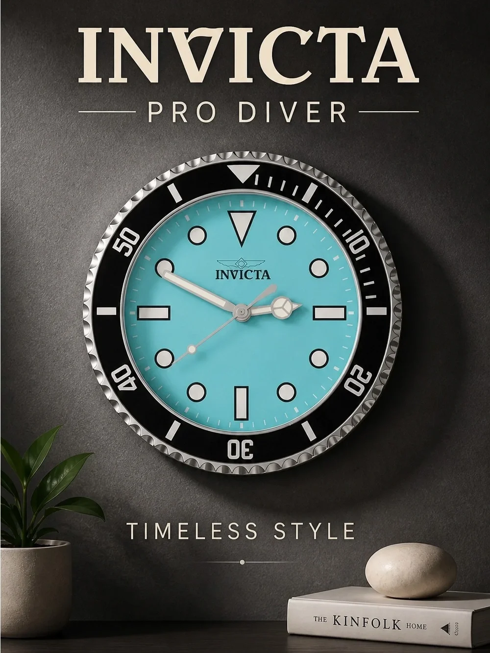 Invicta Tiffany Blue and Black Pro Diver Wall Clock